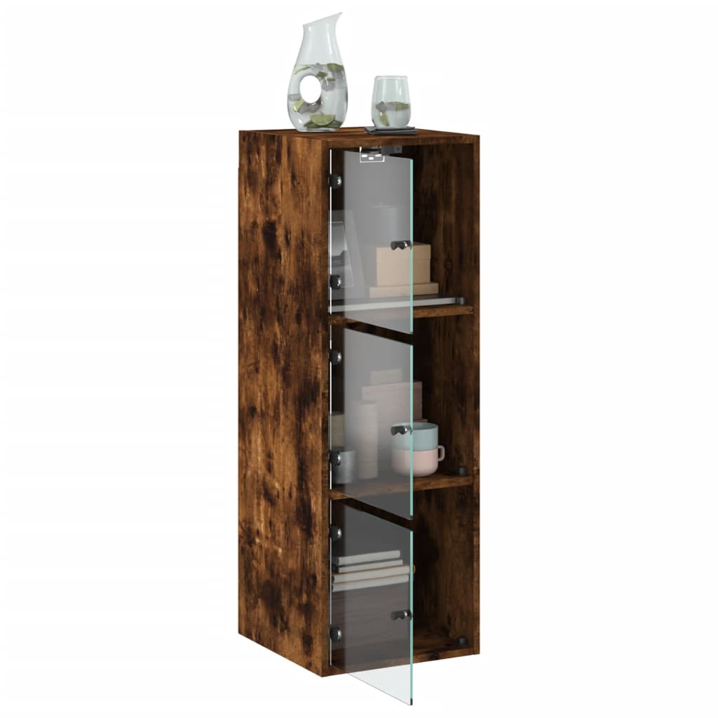 Armoire murale avec portes en verre chêne fumé 35x37x100 cm - XIOS