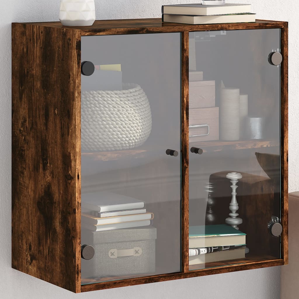 Armoire murale avec portes en verre chêne fumé 68x37x68,5 cm - XIOS
