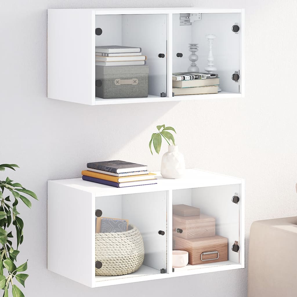 Armoires murales avec portes en verre 2 pcs blanc 68,5x37x35 cm - XIOS