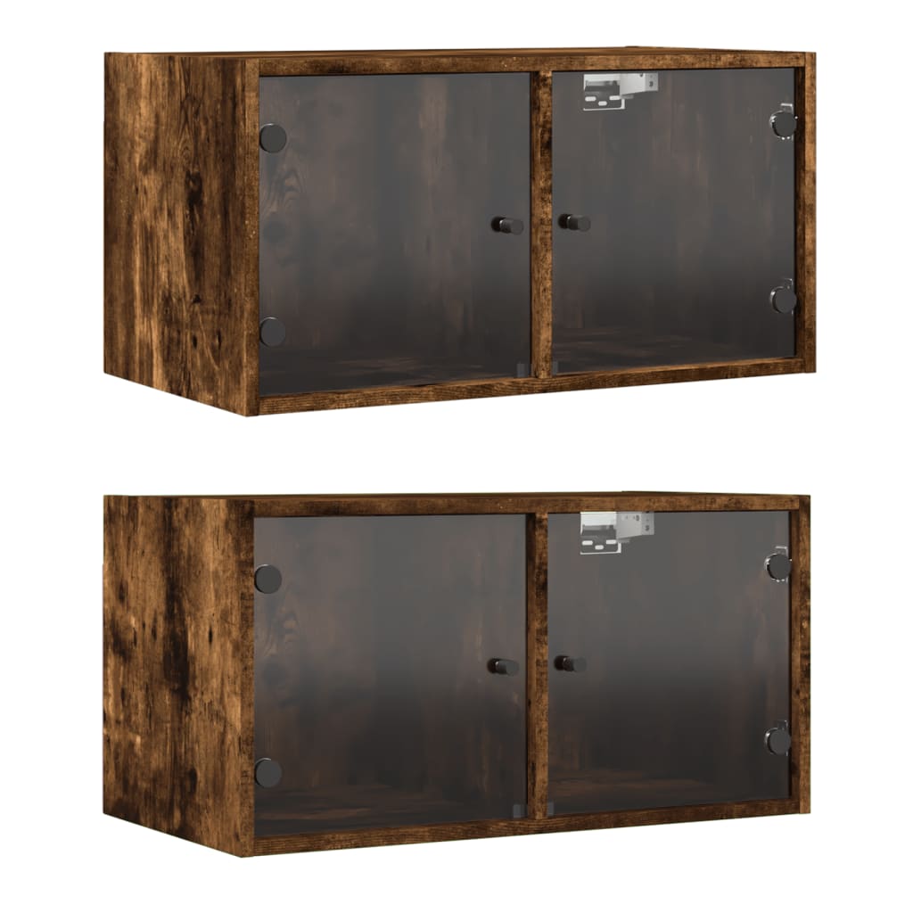 Armoires murales et portes vitrées 2pcs chêne fumé 68,5x37x35cm - XIOS