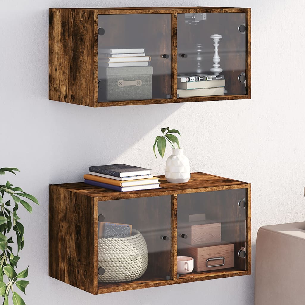 Armoires murales et portes vitrées 2pcs chêne fumé 68,5x37x35cm - XIOS