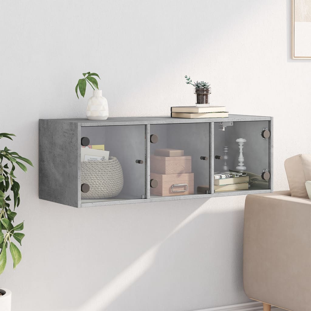 Armoire murale avec portes en verre gris béton 102x37x35 cm - XIOS