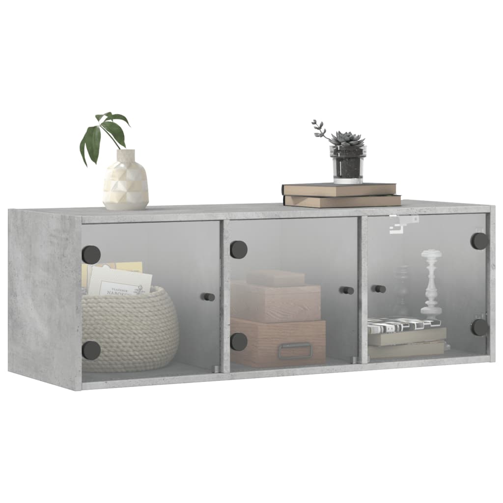 Armoire murale avec portes en verre gris béton 102x37x35 cm - XIOS