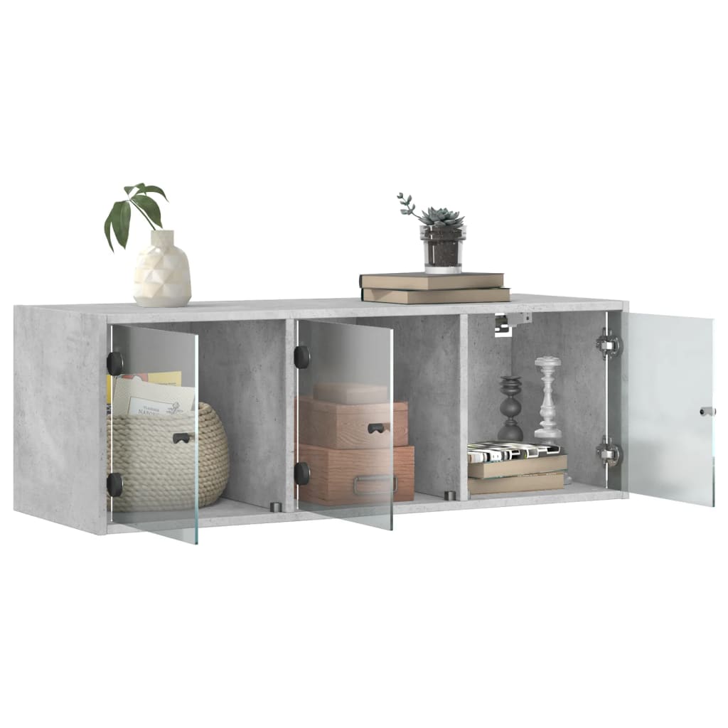Armoire murale avec portes en verre gris béton 102x37x35 cm - XIOS