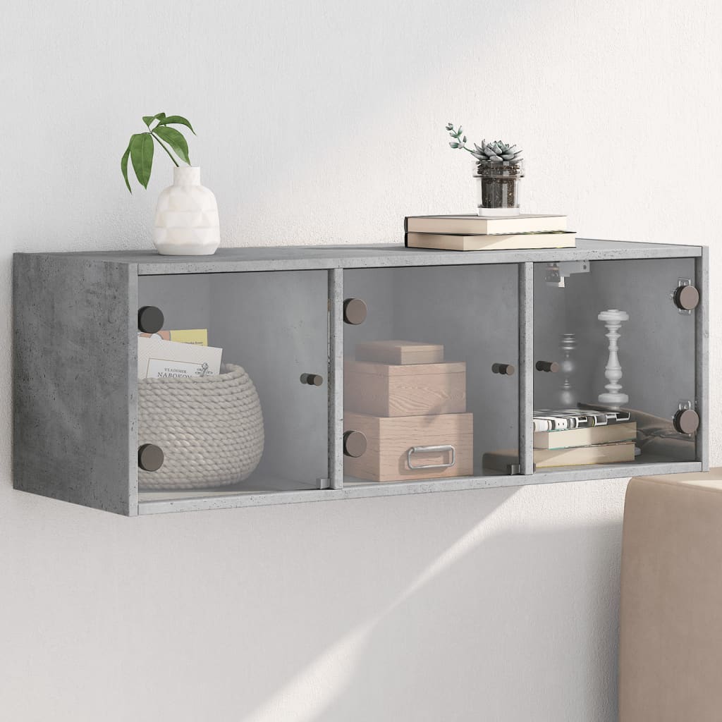 Armoire murale avec portes en verre gris béton 102x37x35 cm - XIOS