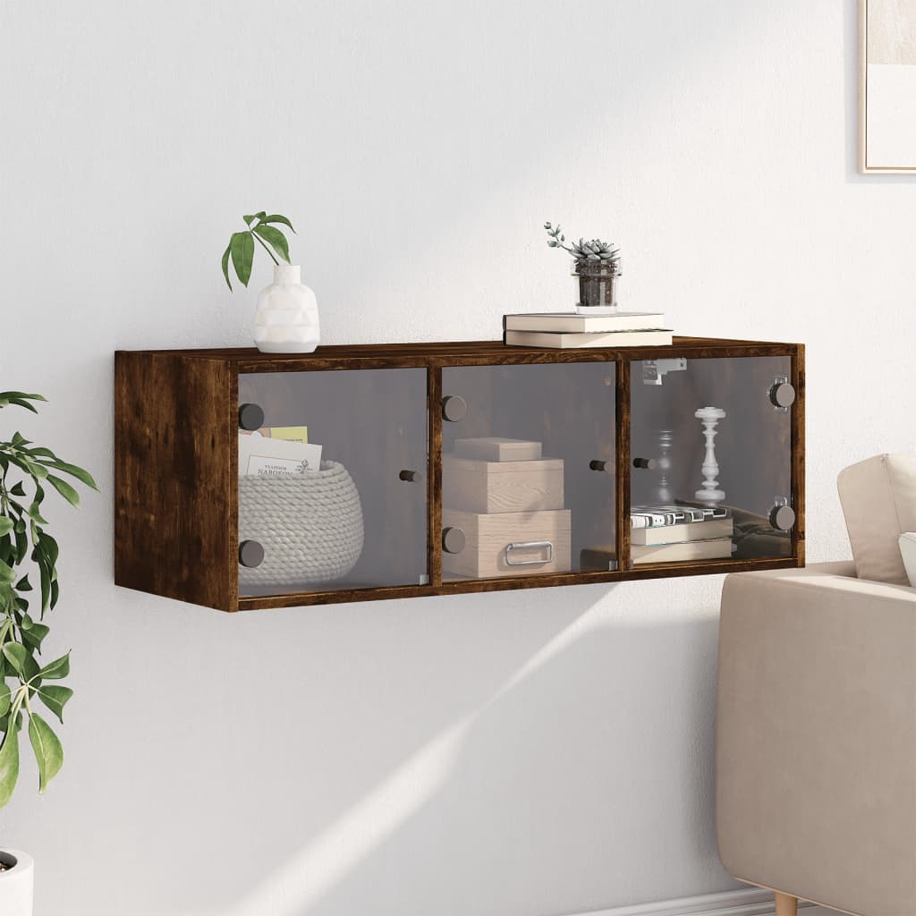 Armoire murale avec portes en verre chêne fumé 102x37x35 cm - XIOS