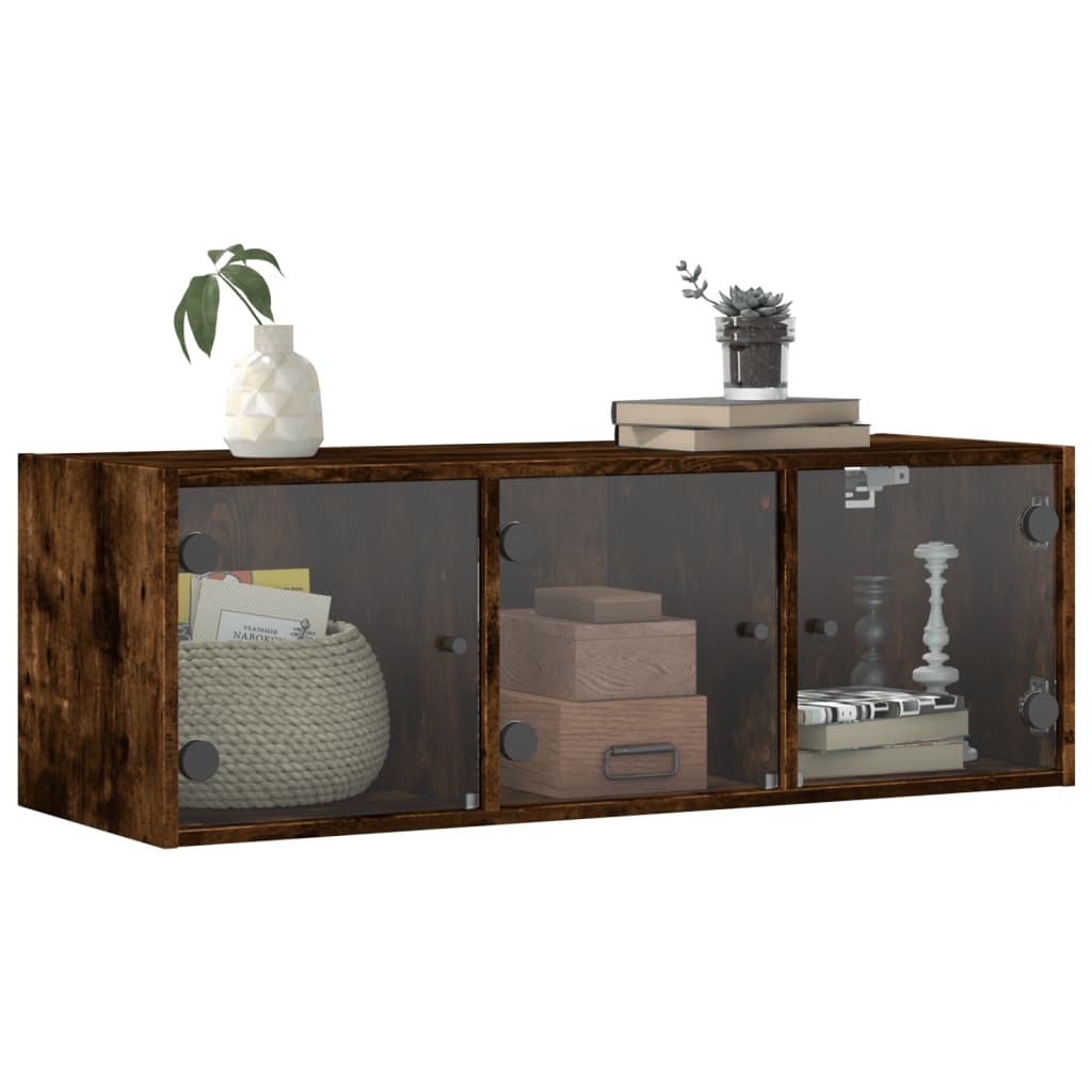 Armoire murale avec portes en verre chêne fumé 102x37x35 cm - XIOS