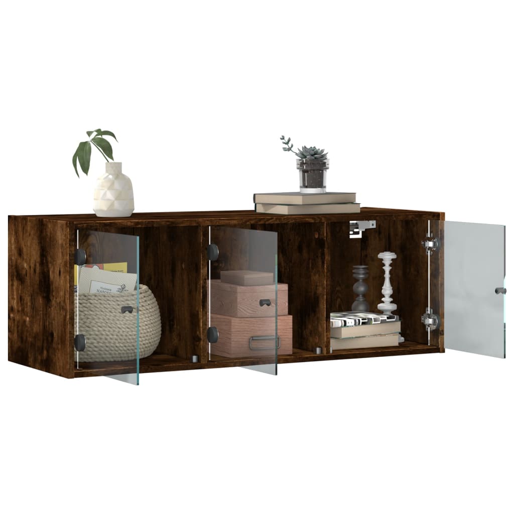 Armoire murale avec portes en verre chêne fumé 102x37x35 cm - XIOS