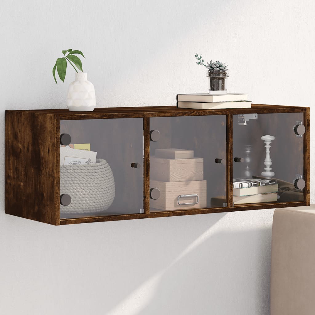 Armoire murale avec portes en verre chêne fumé 102x37x35 cm - XIOS
