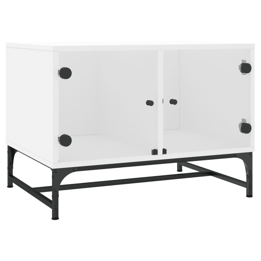 Table basse avec portes en verre blanc 68,5x50x50 cm - XIOS