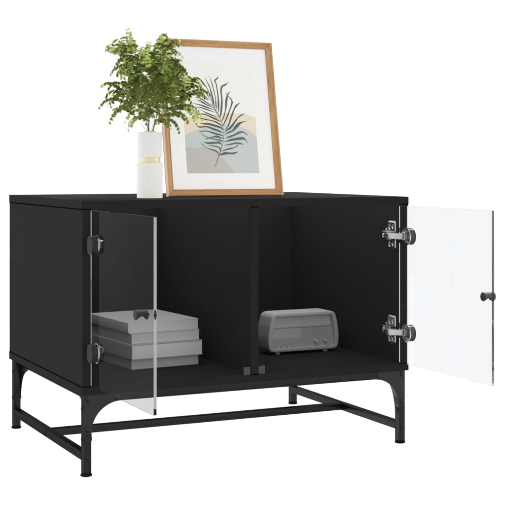Table basse avec portes en verre noir 68,5x50x50 cm - XIOS