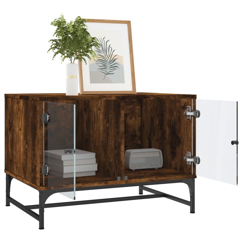 Table basse avec portes en verre chêne fumé 68,5x50x50 cm - XIOS