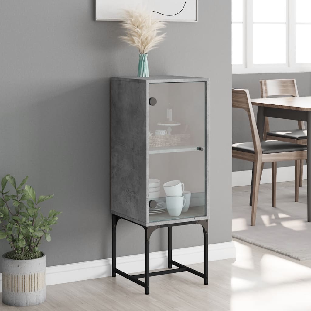 Armoire latérale avec porte en verre gris béton 35x37x100 cm - XIOS