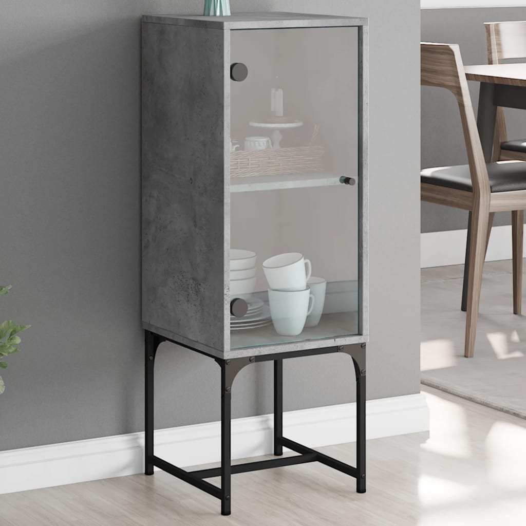 Armoire latérale avec porte en verre gris béton 35x37x100 cm - XIOS