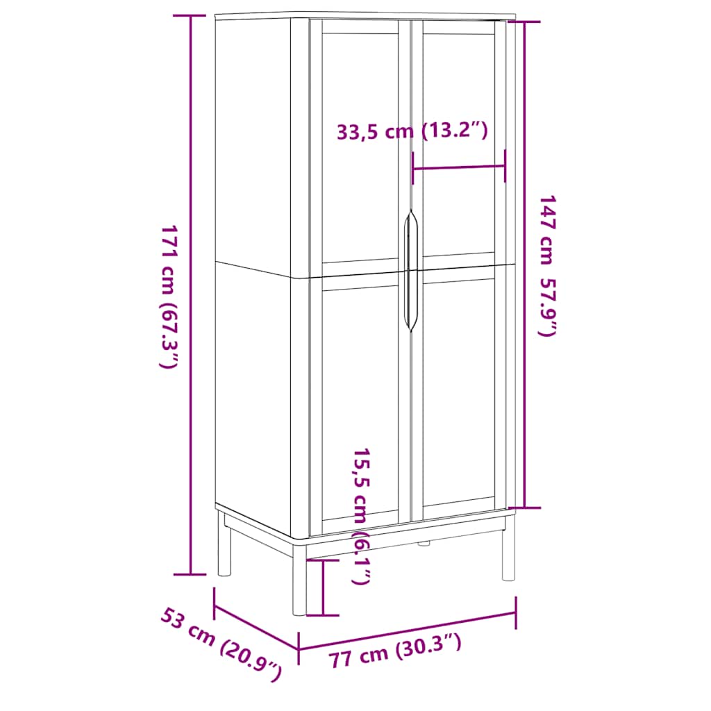 Garde-robe FLORO cire marron 77x53x171 cm bois massif de pin