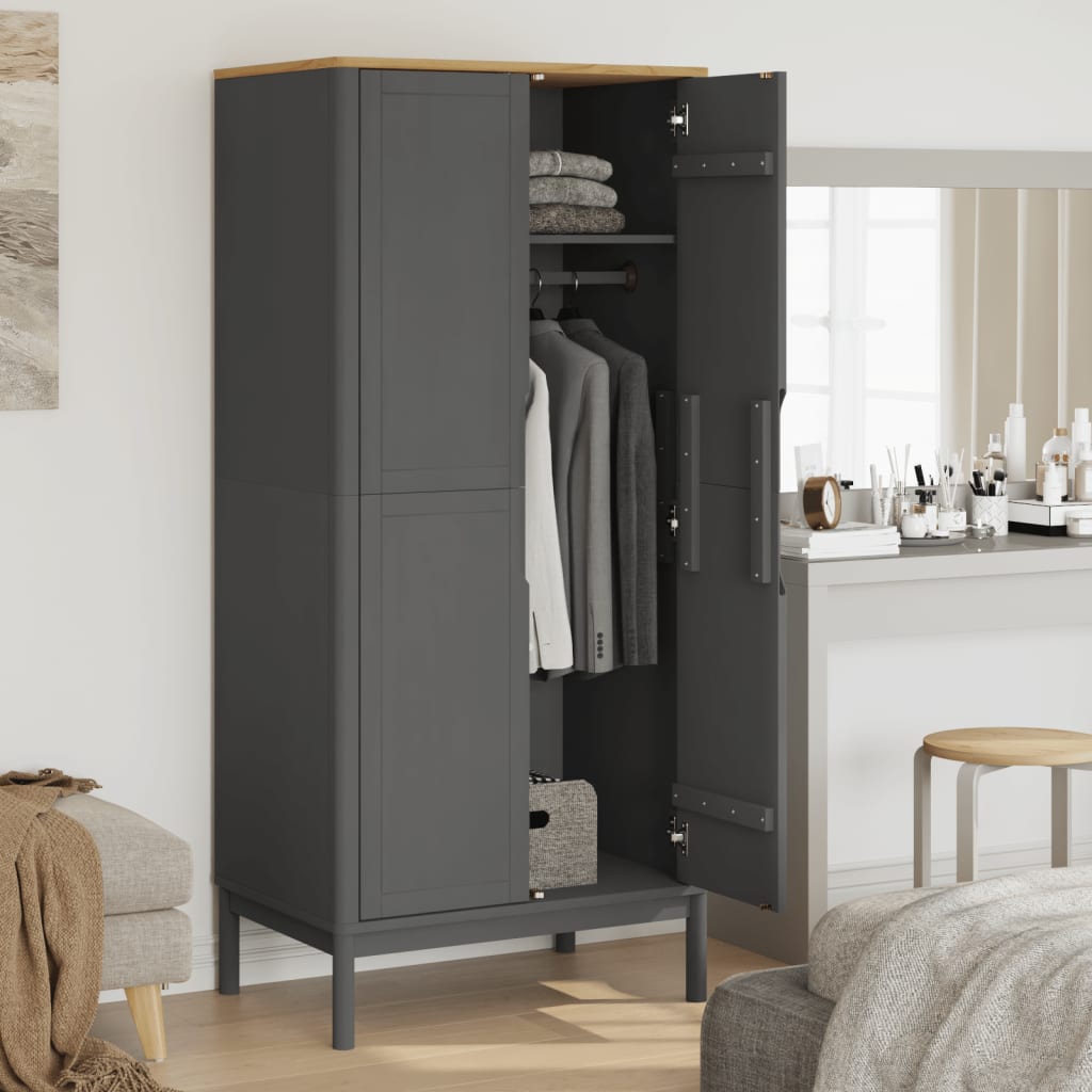 Garde-robe FLORO gris 77x53x171 cm bois massif de pin - XIOS