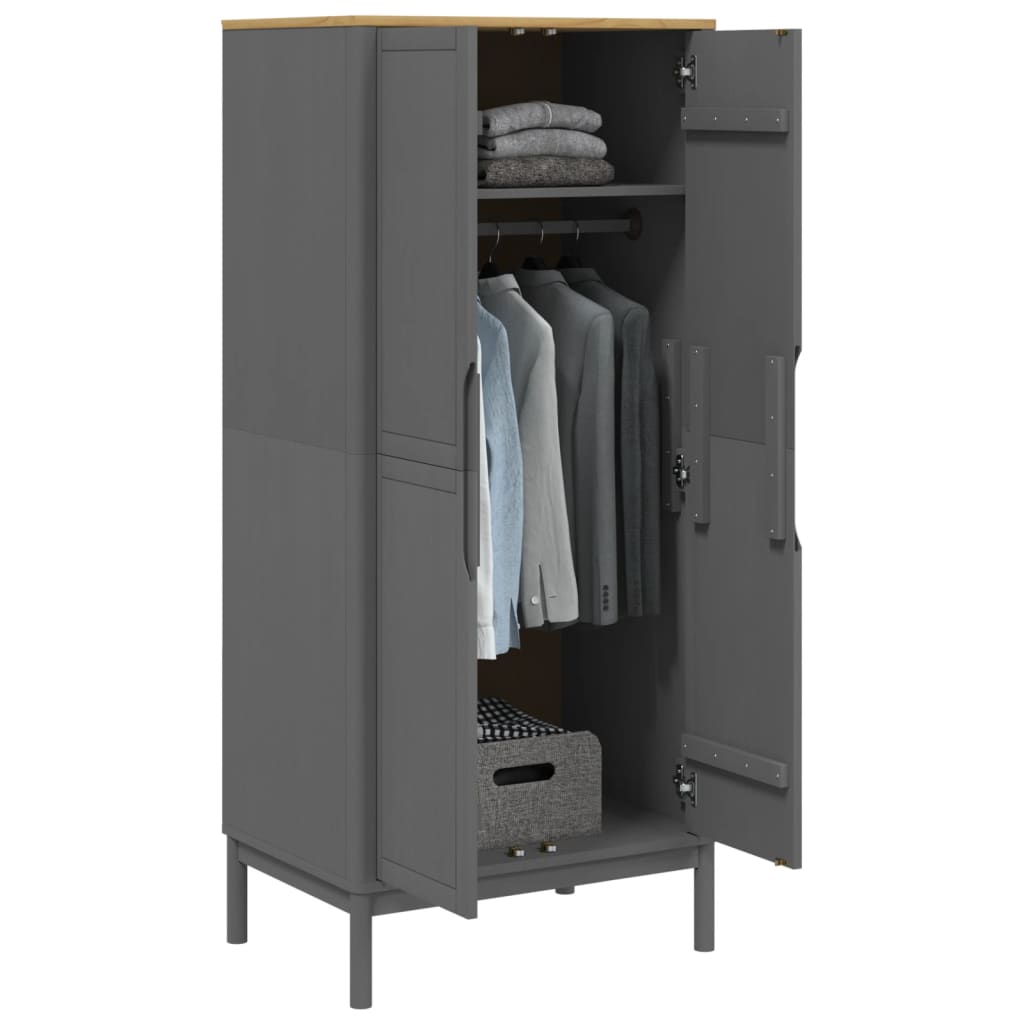 Garde-robe FLORO gris 77x53x171 cm bois massif de pin - XIOS