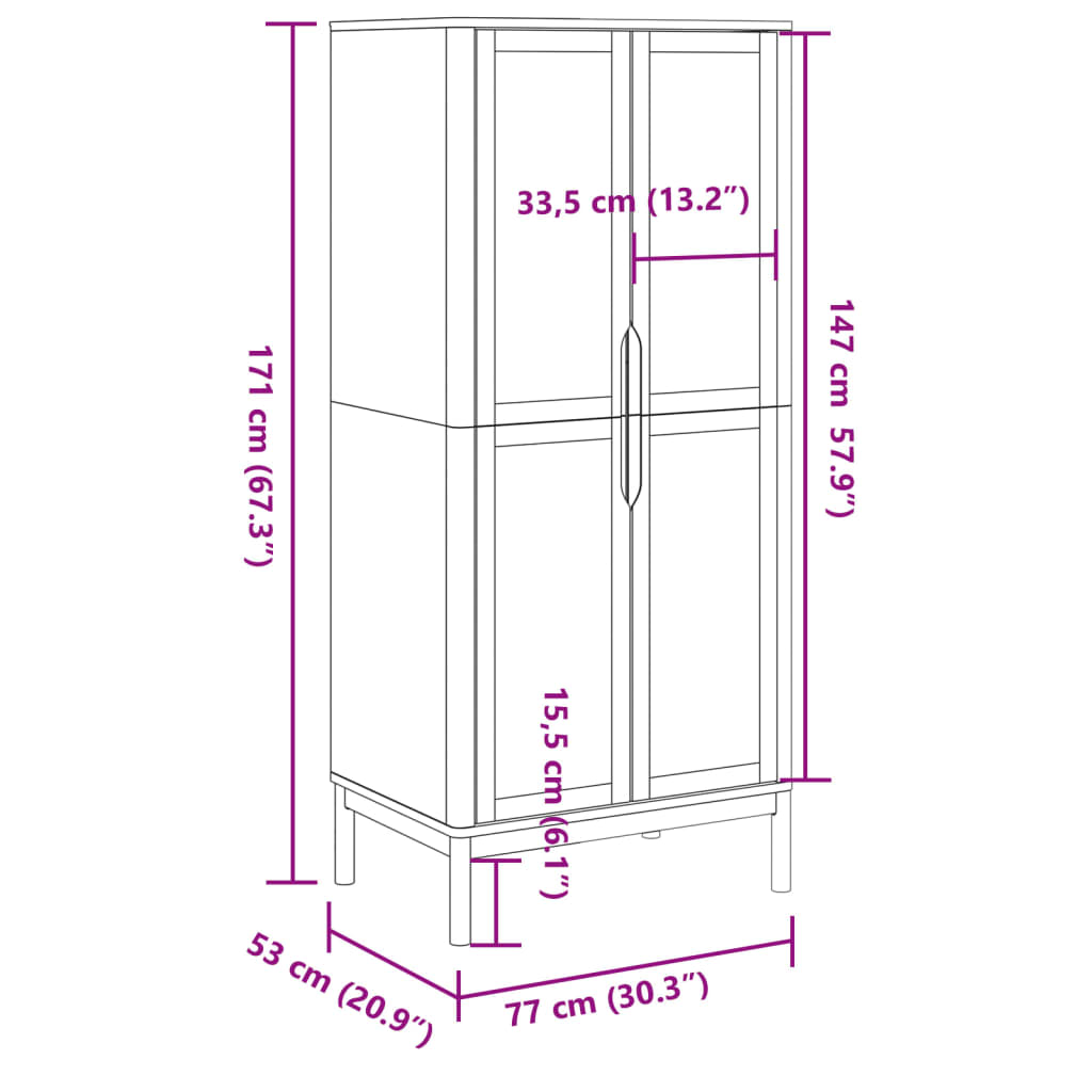 Garde-robe FLORO gris 77x53x171 cm bois massif de pin - XIOS