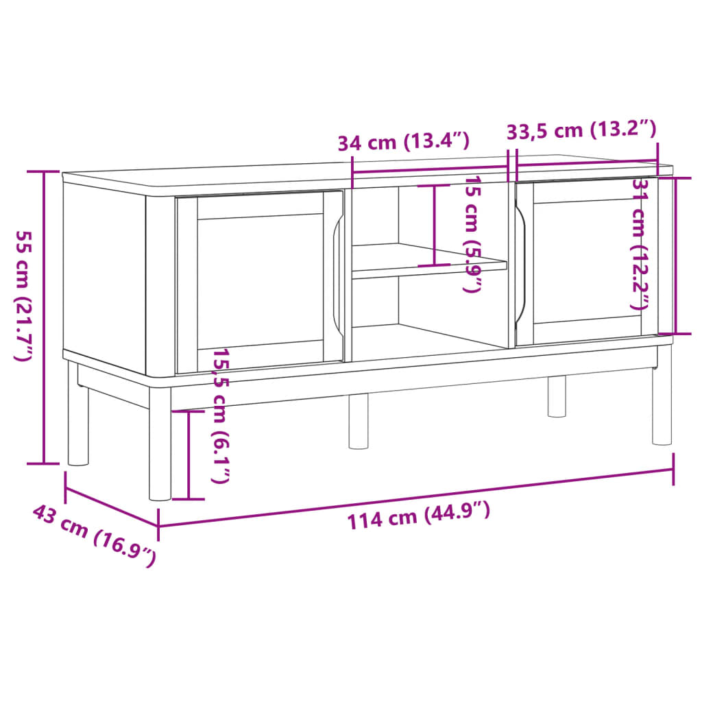Meuble TV FLORO cire marron 114x43x55 cm bois massif de pin - XIOS
