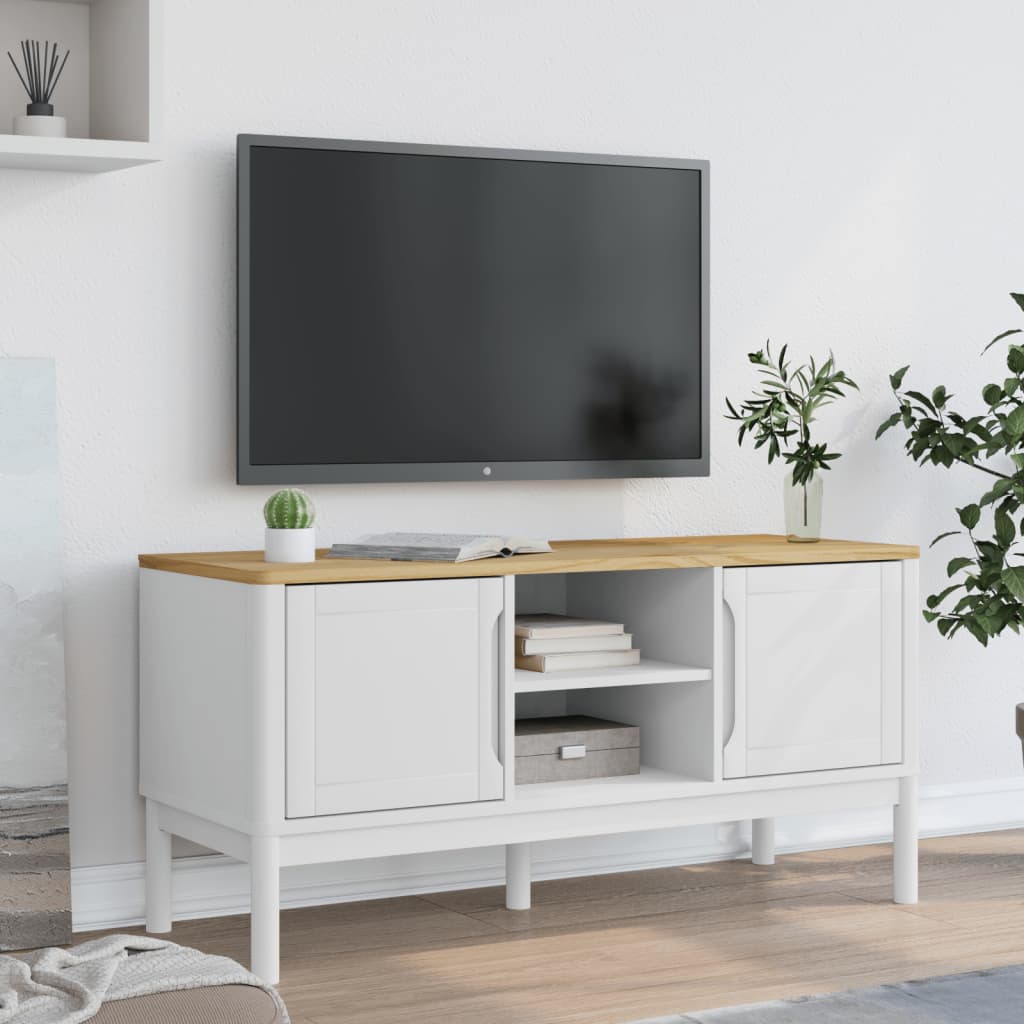 Meuble TV FLORO blanc 114x43x55 cm bois massif de pin - XIOS