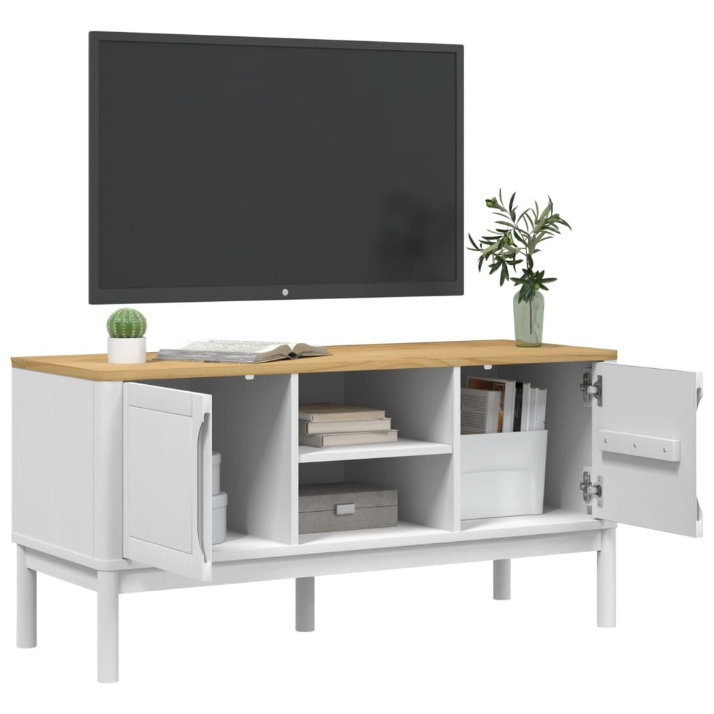 Meuble TV FLORO blanc 114x43x55 cm bois massif de pin - XIOS