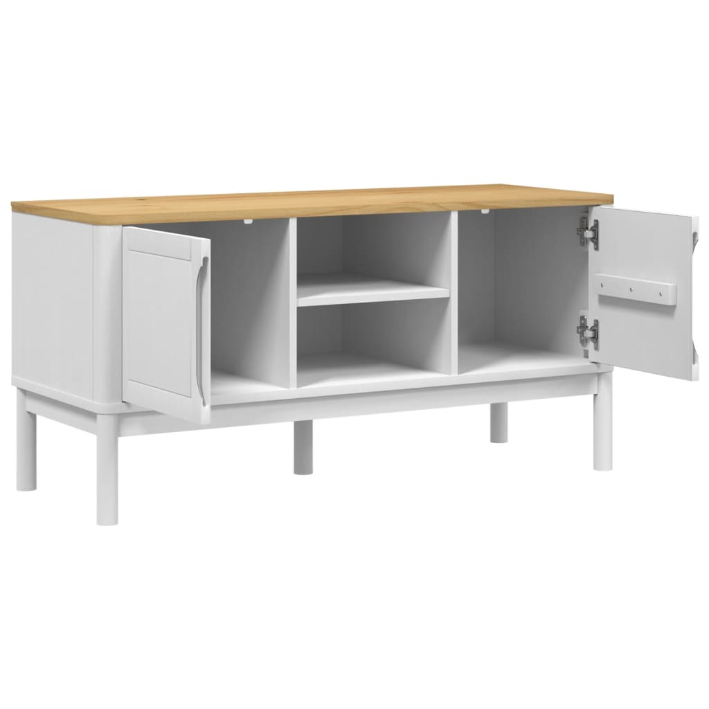 Meuble TV FLORO blanc 114x43x55 cm bois massif de pin - XIOS