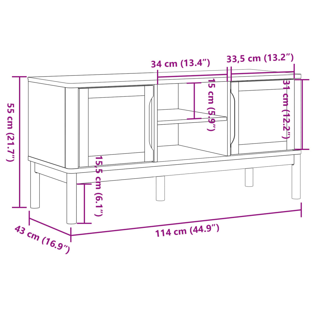 Meuble TV FLORO blanc 114x43x55 cm bois massif de pin - XIOS