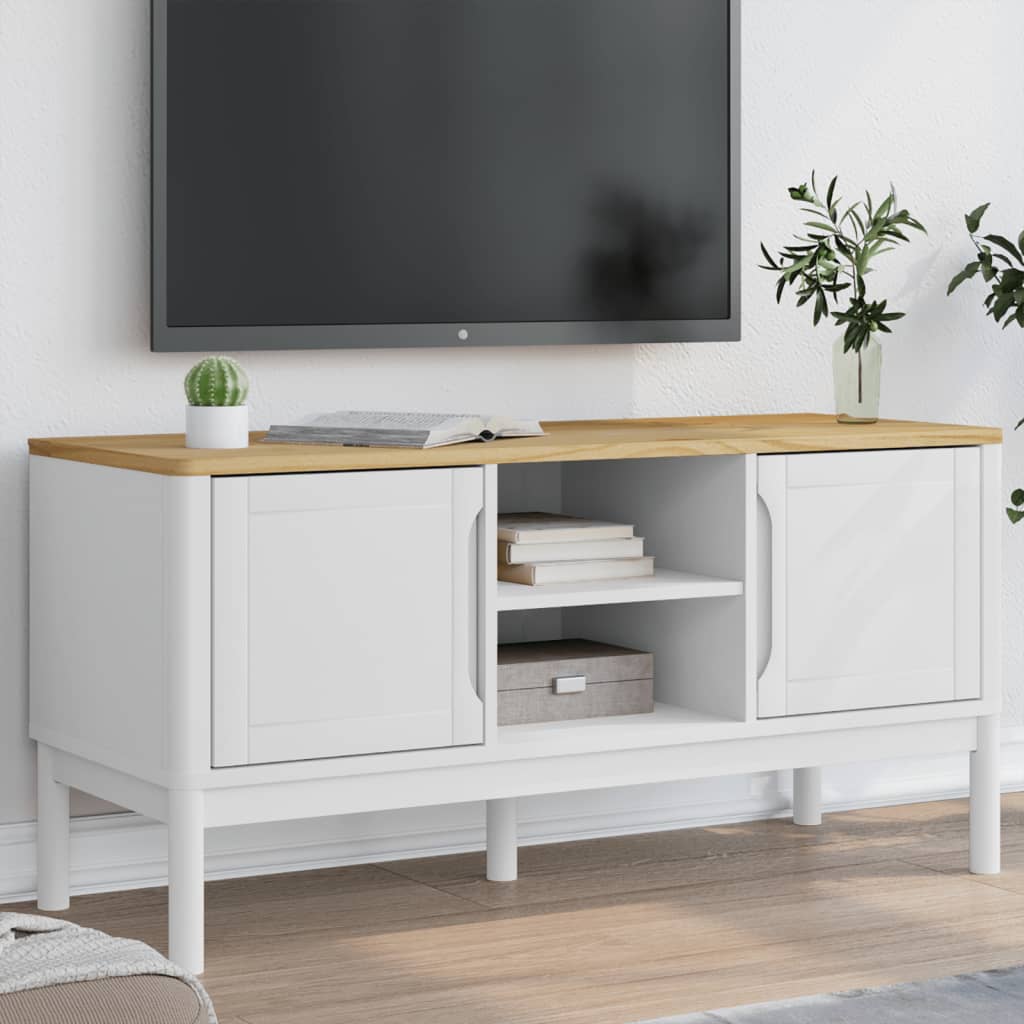 Meuble TV FLORO blanc 114x43x55 cm bois massif de pin - XIOS