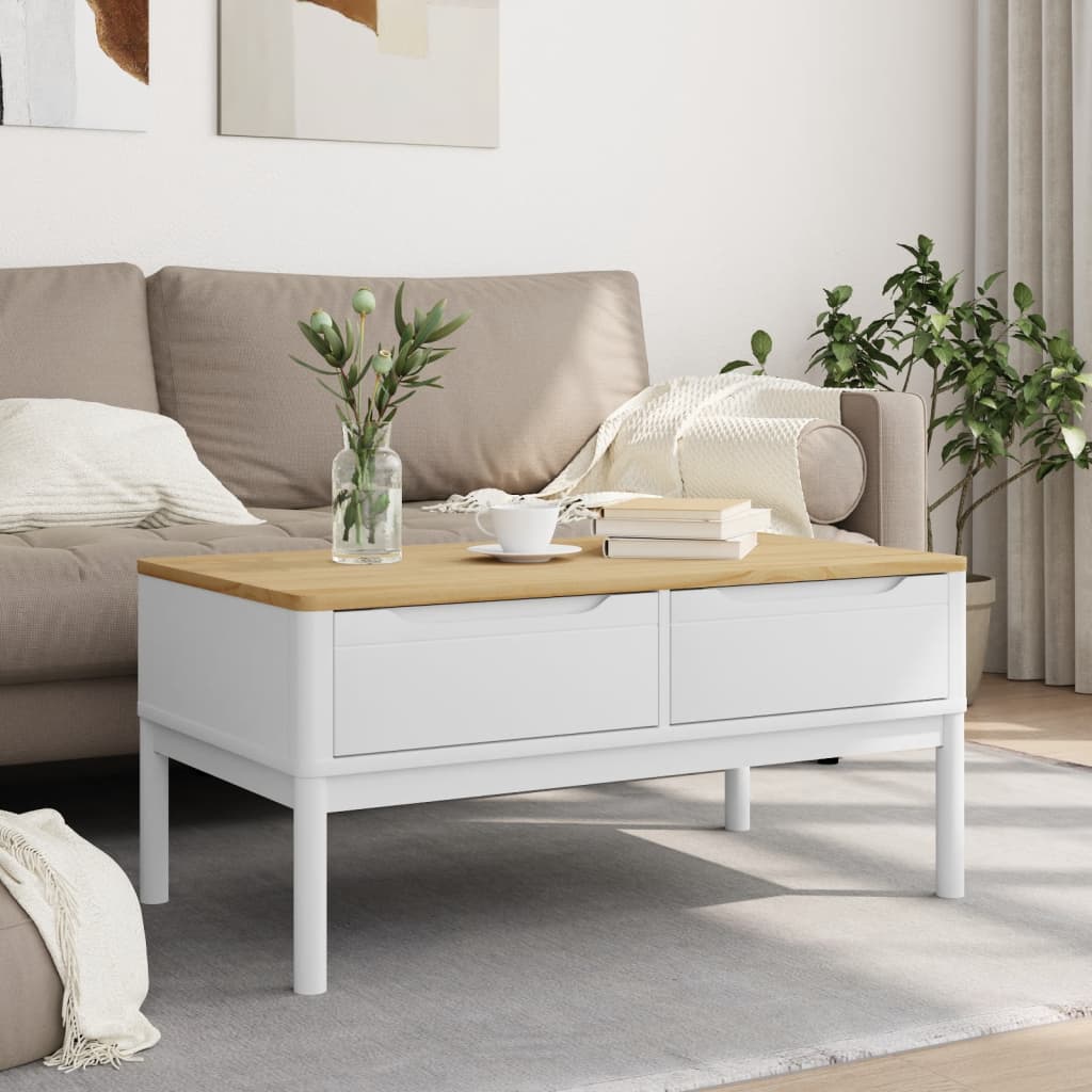 Table basse FLORO blanc 99x55,5x45 cm bois massif de pin - XIOS