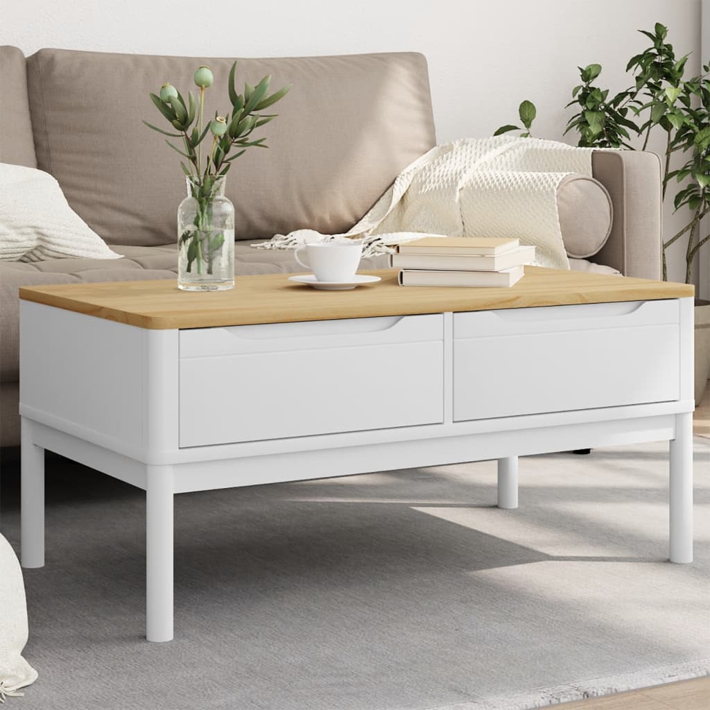 Table basse FLORO blanc 99x55,5x45 cm bois massif de pin - XIOS