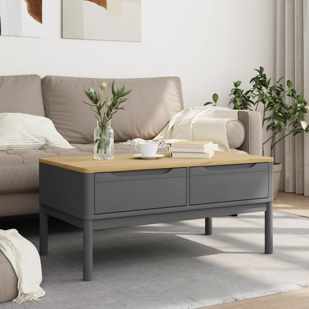 Table basse FLORO gris 99x55,5x45 cm bois massif de pin - XIOS