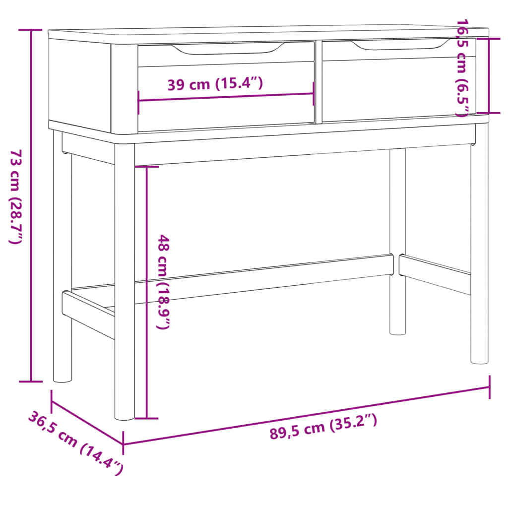 Table console FLORO marron cire 89,5x36,5x73 cm pin massif - XIOS