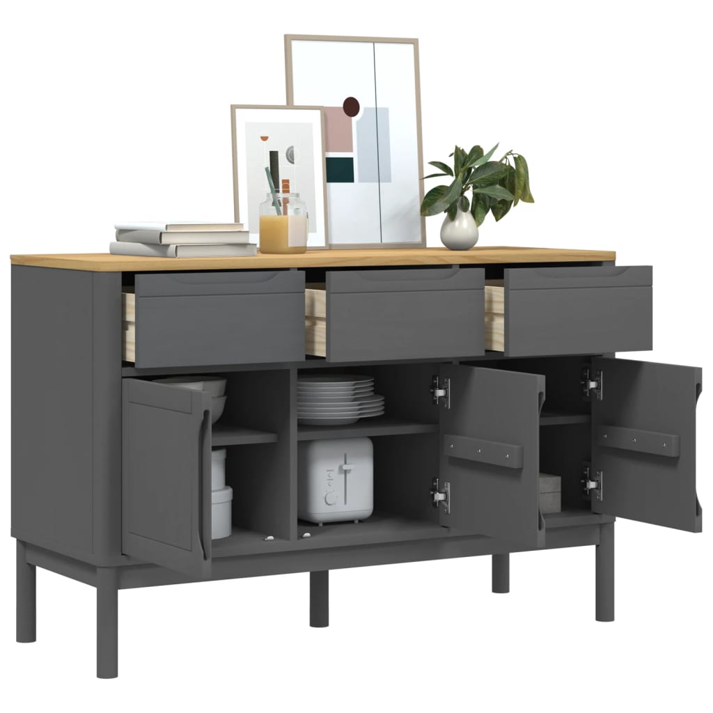 Buffet FLORO gris 114x43x74 cm bois massif de pin