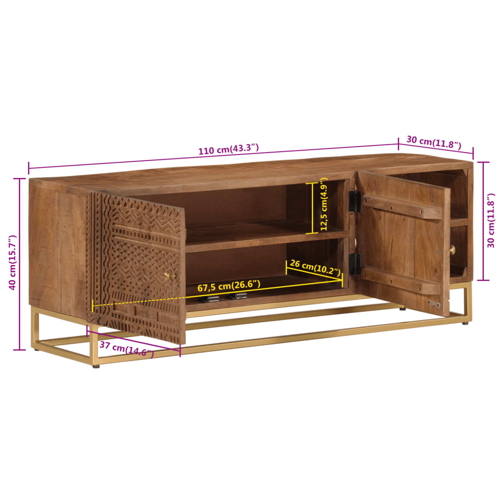 Meuble TV 110x30x40 cm bois massif de manguier et fer - XIOS