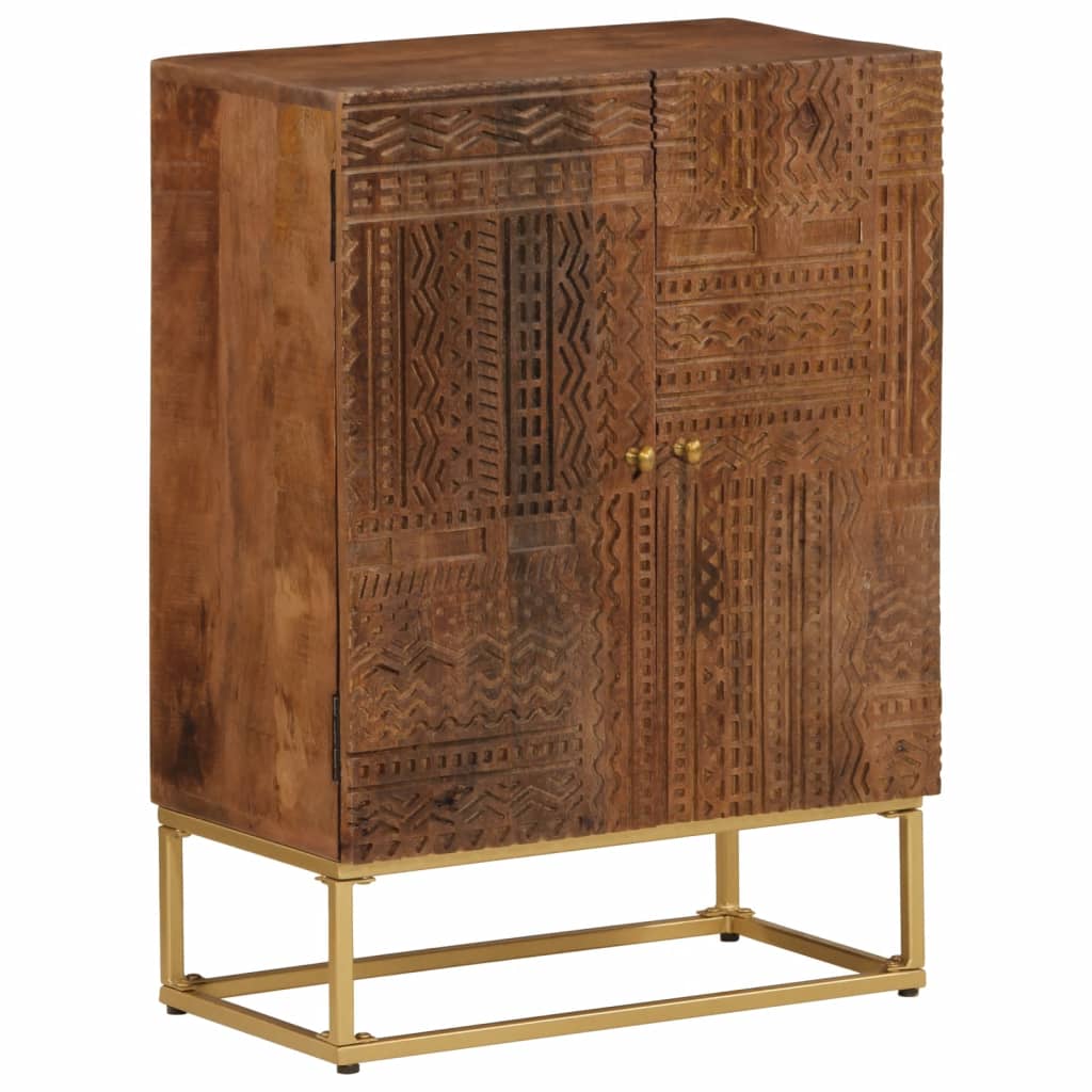 Buffet noir 55x30x76 cm bois massif de manguier et fer - XIOS