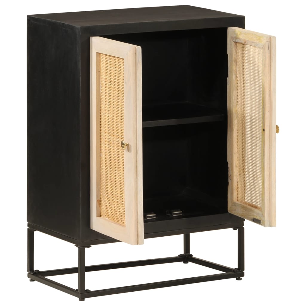 Buffet noir 55x30x76 cm bois massif de manguier et fer - XIOS