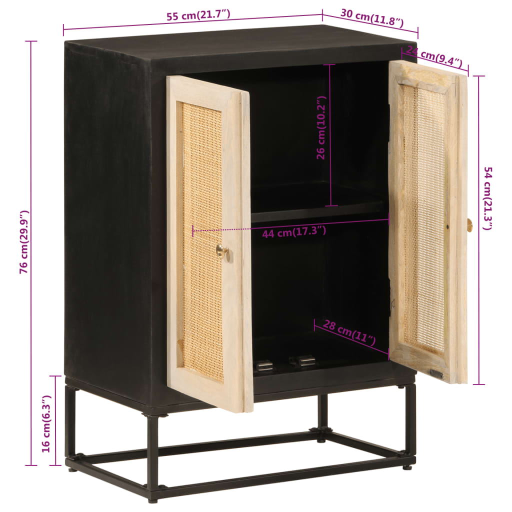 Buffet noir 55x30x76 cm bois massif de manguier et fer - XIOS