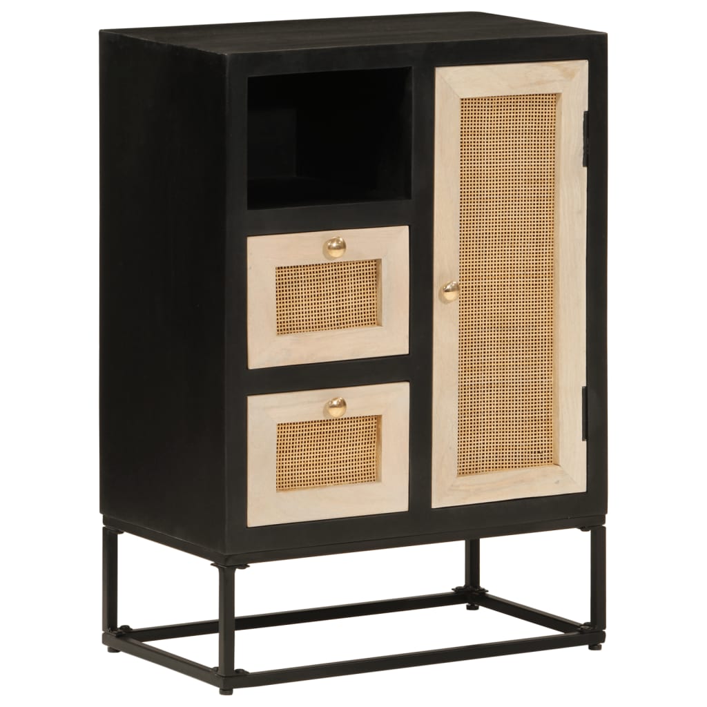 Buffet noir 55x30x76 cm bois massif de manguier et fer - XIOS