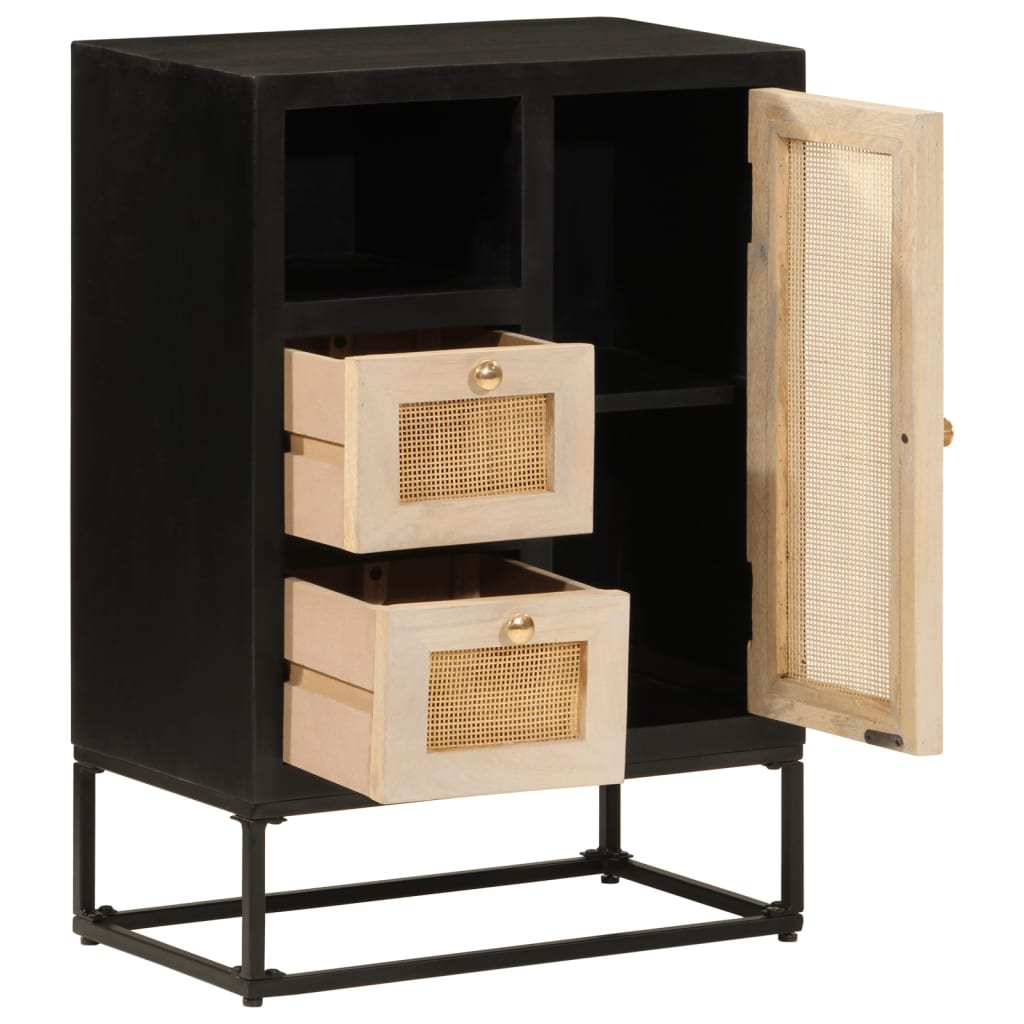 Buffet noir 55x30x76 cm bois massif de manguier et fer - XIOS