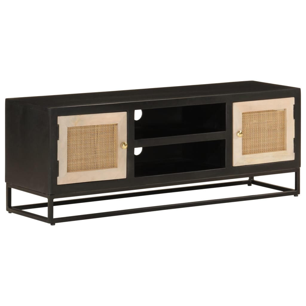 Meuble TV noir 110x30x40 cm bois massif de manguier et fer - XIOS
