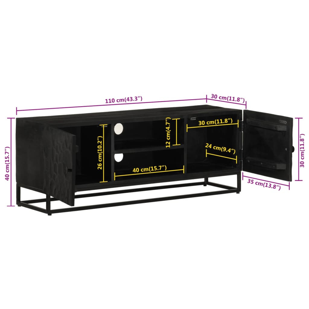 Meuble TV noir 110x30x40 cm bois massif de manguier et fer - XIOS