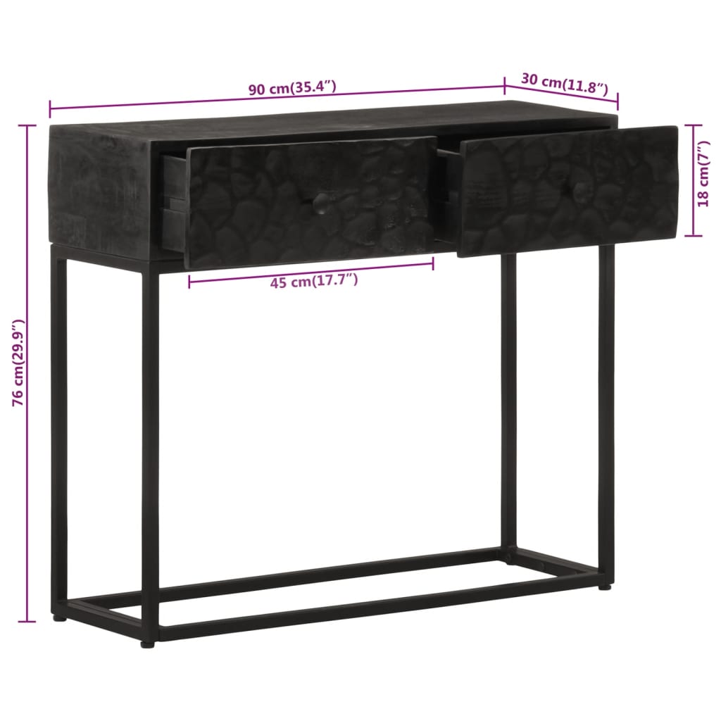 Table console noir 90x30x76 cm bois massif de manguier et fer - XIOS