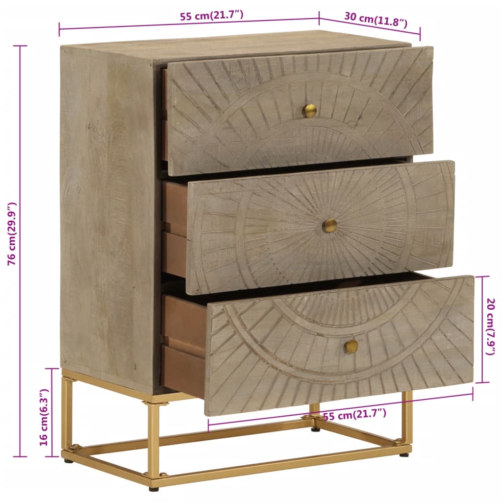 Commode 55x30x76 cm bois massif de manguier et fer - XIOS