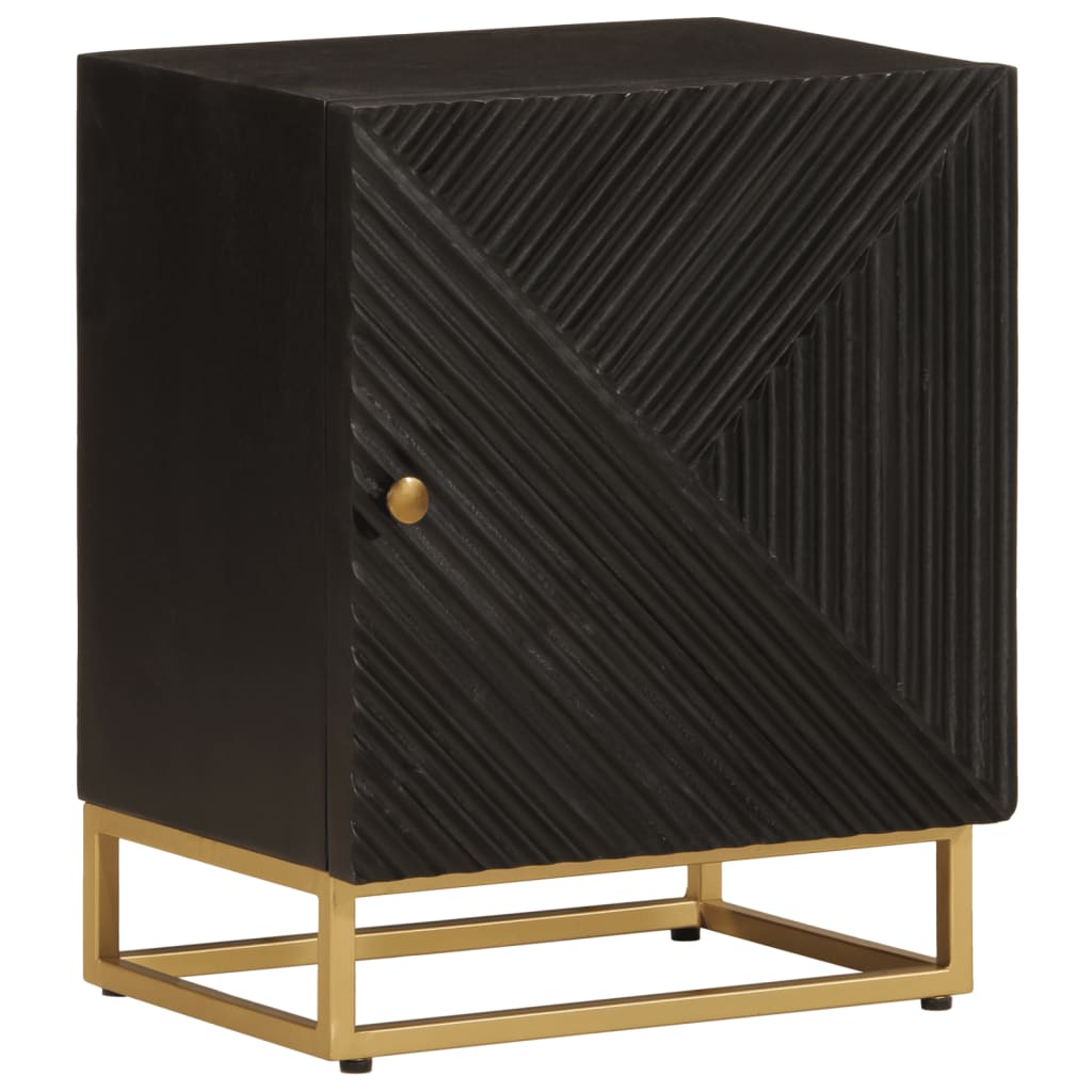Table de chevet noir 40x30x50 cm bois massif manguier et fer - XIOS