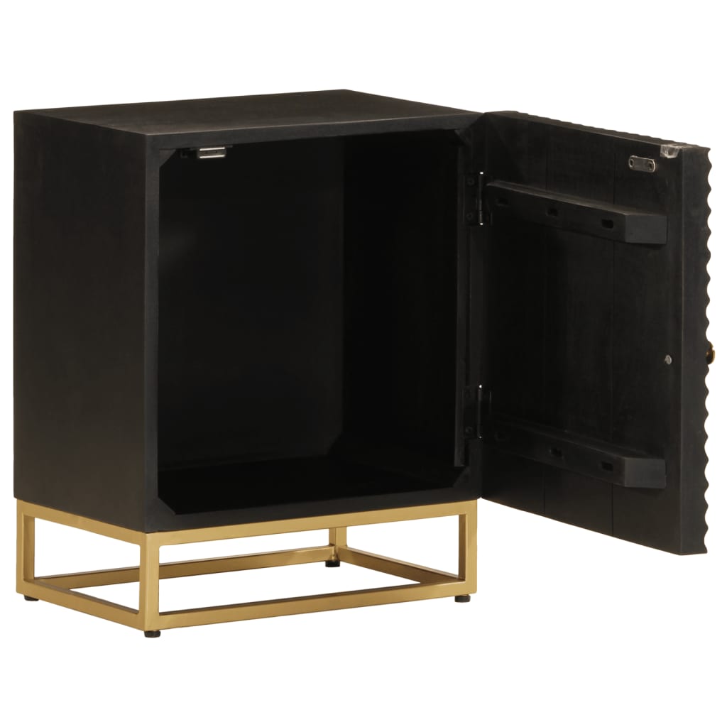 Table de chevet noir 40x30x50 cm bois massif manguier et fer - XIOS