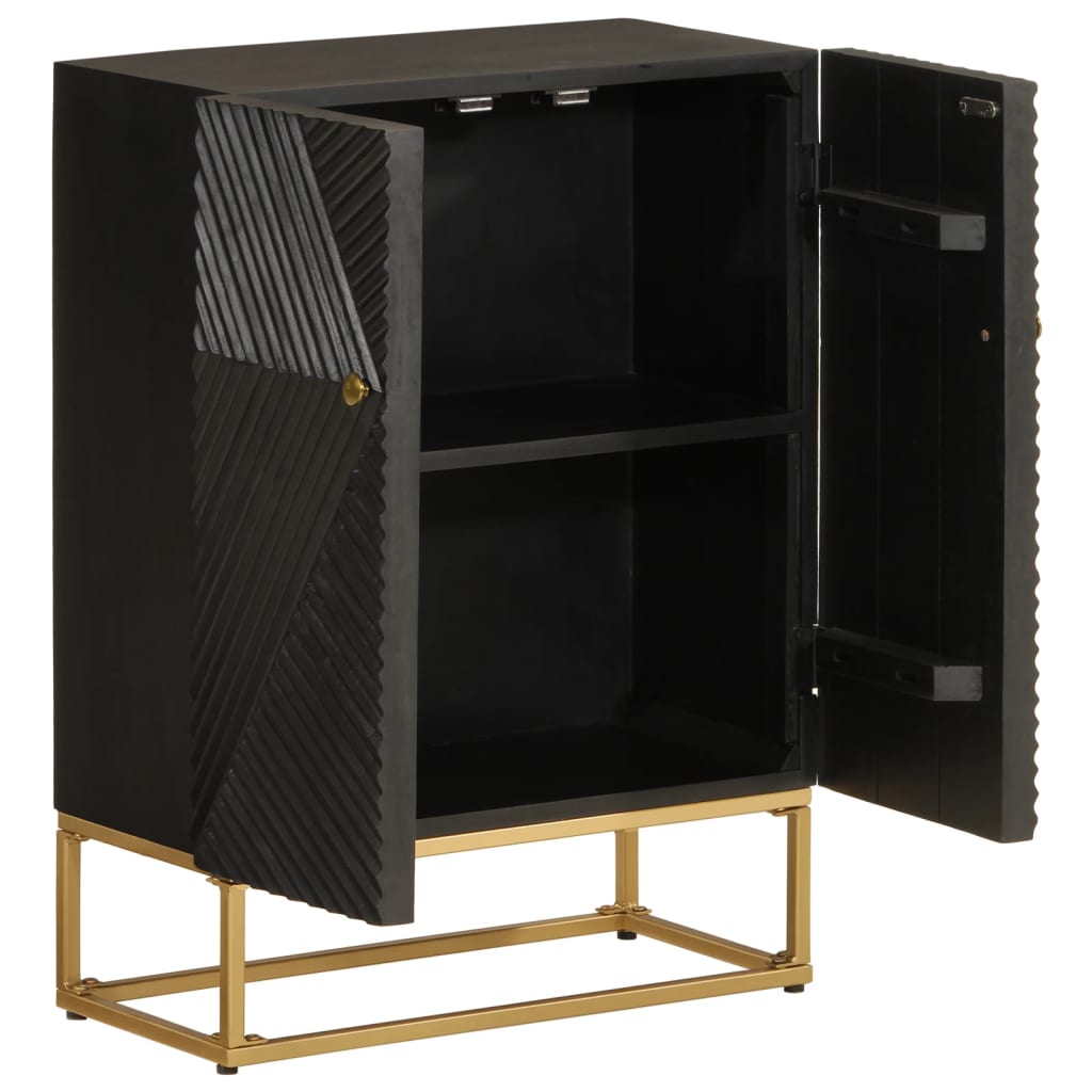 Buffet noir 55x30x76 cm bois massif de manguier et fer - XIOS