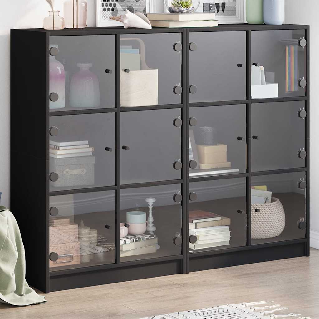 Bibliothèque avec portes noir 136x37x109 cm bois d'ingénierie - XIOS