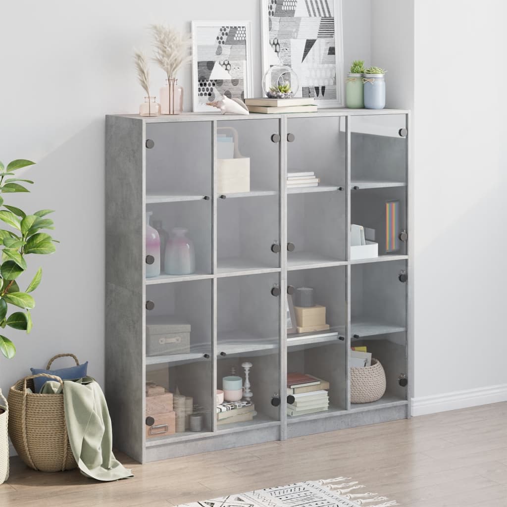 Bibliothèque avec portes gris béton 136x37x142 cm - XIOS