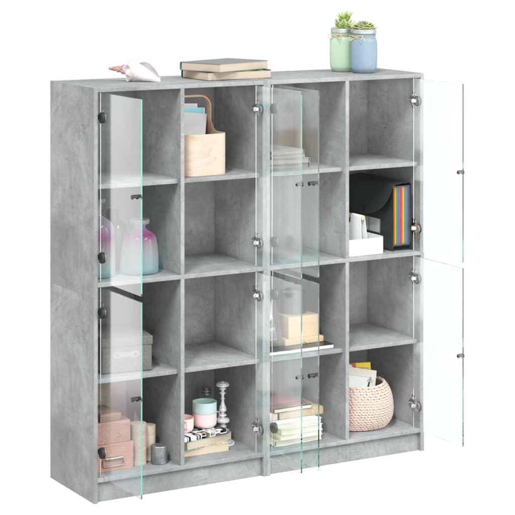 Bibliothèque avec portes gris béton 136x37x142 cm - XIOS