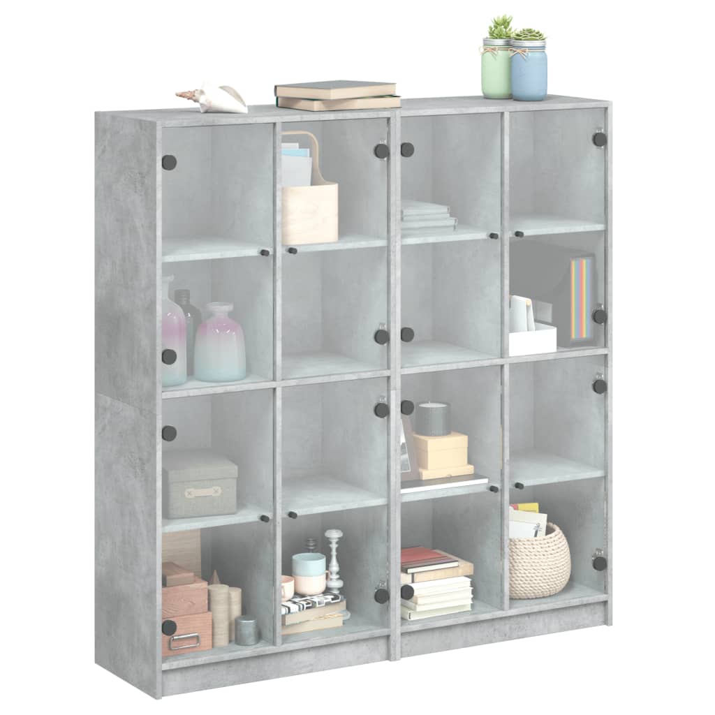 Bibliothèque avec portes gris béton 136x37x142 cm - XIOS